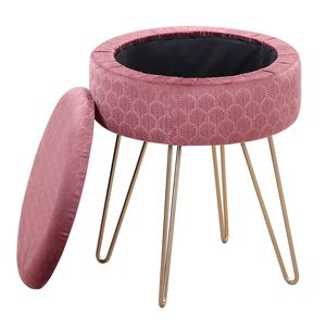 Pouf Moderno in Velluto con Funzione Contenitore, Tavolino Laterale in Ferro, Sgabello per Toeletta, Poltrona Pouf per Ingresso - Product Image 3