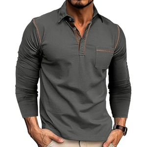 Polo Casual de Manga Larga para Hombre - Camiseta Clásica de Algodón con Botones y Bolsillo, Ligera, para Golf - Product Image 1