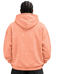 Peach <b>White</b> Speckled Print <b>Men</b> Hoodie Heavyweight Pullover <b>Sweatshirt</b> Long Sleeve Drawstring Hood Kangaroo Pocket Streetwear - Product Image 2
