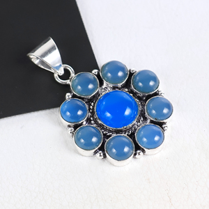 New Arrival Natural <b>Blue</b> Chalcedony Flower Pendant 925 Sterling Silver Multi-Stone Cluster Jewelry Fashion Statement <b>Necklace</b> - Product Image 4