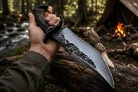Couteau de chasse à pointe tombante, lame en acier Damas avec manche texturé, couteau de survie pour l'extérieur