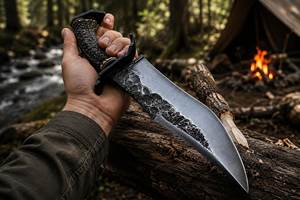 Cuchillo de Caza con Hoja de Acero de Damasco y Mango Texturizado, Cuchillo de Supervivencia para Exteriores - Product Image 1