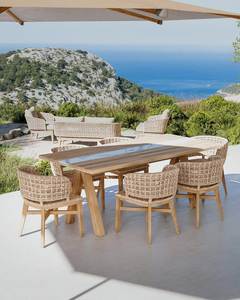Luxury Teak Wood Outdoor Dining Set with Woven Rope Chairs Modern Patio Furniture for Resort Villa Hotel - Product Image 1