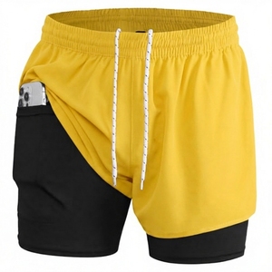 <b>Men</b> Running Short Tights 2 in 1 <b>Mens</b> Double Layer Beach <b>Trunks</b> Sports Breathable Stretch Lining Gym Jogging Workout Shorts - Product Image 3