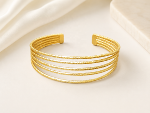 SOUMYA CREATIONS Bracelet manchette en laiton plaqué or rose, design géométrique ouvert texturé multi-lignes, tendance vintage pour femme, cadeau de fiançailles - Product Image 3