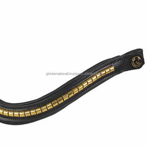 Bande de front de cheval en cuir de canal vide rembourrée noire de qualité supérieure avec chaîne en métal doré incrusté de bande de front de bride - Product Image 5