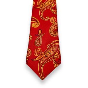Corbata de Seda con Diseño Paisley Rojo y Amarillo para Hombre |   Corbata Elegante para Bodas, Eventos Formales y Negocios, Regalo Premium |   Suministro al por Mayor OEM India 202 - Product Image 1