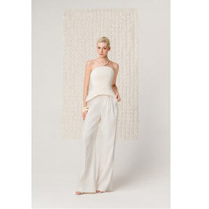 ODM <b>Support</b> Trouser For Women ELEGANT DOUBLE PLEAT <b>PANTS</b> Premium Linen Private Label <b>Pants</b> Women's Wide Leg Trousers - Product Image 2