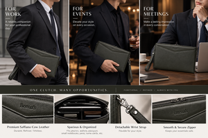 Pochette de rangement pour documents en cuir véritable vert, étanche, avec fermeture éclair, logo, élégante, avec dragonne, pour le bureau - Product Image 5