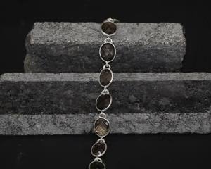 Natural Smoky Quartz <b>Bracelet</b> with 925 Sterling Silver| Handmade Smoky Quartz Gemstone | <b>Adjustable</b> Silver Jewelry for Women - Product Image 1