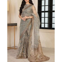Sari indien Banarasi en polyester doux et géorgette, bordure brodée en dentelle, longueur ras du sol, idéal pour les mariages et les fêtes, très tendance pour l'hiver, style pakistanais