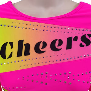 Nuevo Uniforme de Animadoras para Niñas, Color Rosa y Amarillo, con Estampado por Transferencia Térmica, Falda con Pedrería, Elástico, para la Escuela - Product Image 6