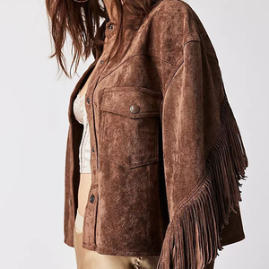 Chaqueta de cuero para mujer de diseño personalizado de primera calidad, estilo western con flecos, talla adulta para damas. - Product Image 1