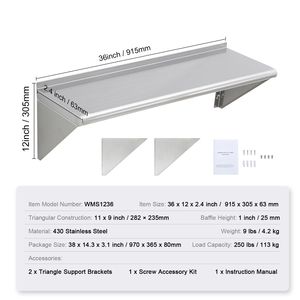 Supporti per Mensole Galleggianti in Acciaio Inox con Capacità di Carico di 250 Libbre, 12" X 36", Montaggio a Parete per Mensole Commerciali - Product Image 5