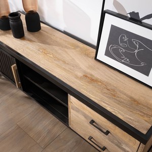 Soporte para TV Vandana Silver Surface de 140 cm en metal estriado y madera de mango Kazag - Product Image 6