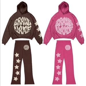 Brand Name Men's Hooded Sweatshirt <b>Set</b> Casual Autumn Cotton <b>Knitted</b> Tracksuit With Stars Print Front Logo - Product Image 2
