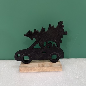 Escultura Navideña de Auto con Árbol en el Techo, Decoración de Mesa de Aluminio/Madera, Diseño Moderno de Figuras Animales para Sala de Estar - Product Image 2