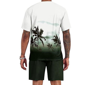 Ensemble T-shirt et short imprimés pour homme, col rond, tenue décontractée d'été, impression par transfert par sublimation, respirant, tricoté, 100% coton satiné - Product Image 3