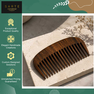 Oferta especial en peines de madera natural pulidos, grabados a mano y de excelente calidad, con dientes anchos, del principal proveedor de la India. - Product Image 3