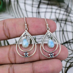 Handmade Pear Larimar <b>Dangle</b> <b>Earrings</b> 925 Sterling <b>Silver</b> Gemstone Jewelry for Women Anniversary Party Gift Wholesale - Product Image 1