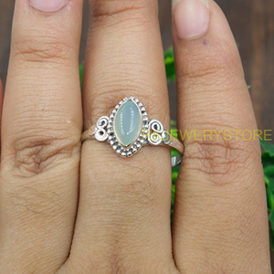 Anillo de Aguamarina Natural de Plata de Ley 925 Hecho a Mano con Engaste de Bisel y Cuentas, Anillo de Piedra Preciosa para Mujer con Diseño Vintage de Espiral, Piedra de Nacimiento - Product Image 5