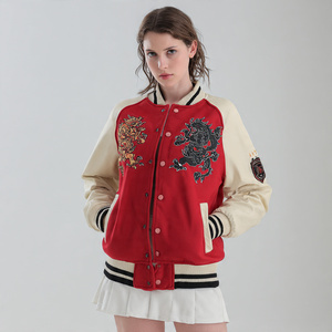 Veste universitaire tendance pour femme, broderie OEM, boutonnée, coupe ample, col rond - Product Image 1