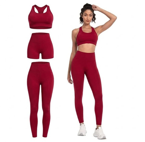 Mid-Waist Two-Piece Fitness Sports Set for Women Breathable Elastic Solid Pattern Push-Up <b>Vest</b> Knee-Length Shorts Sleeveless - Product Image 4
