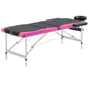Table de massage pliable en aluminium à 3 zones, noire et rose, pour la relaxation et le confort - Product Image 1