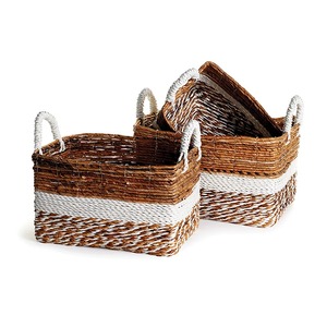 Set of 3 Seagrass <b>Baskets</b> with Sewing Fabric Handmade <b>Storage</b> <b>Basket</b> Wholesale eco-friendly Made in Vietnam - Product Image 2