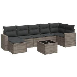 Sofa de jardin en rotin PE gris avec acier enduit de poudre et verre trempé Mobilier d'extérieur de qualité supérieure - Product Image 2