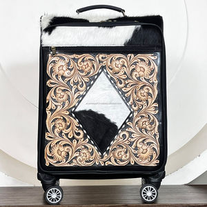 Designer Hand Tooled Cowhide Leather Suitcase Luggage Bags Hot Selling Leather <b>Trolley</b> Bags Unisex Big Size Travel Suitcases - Product Image 4