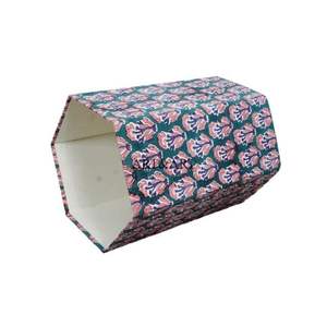 Poubelle en carton DIY écologique, fabriquée à la main, imprimée de motifs floraux, recouverte de tissu en coton, idéale pour la décoration intérieure - Product Image 4