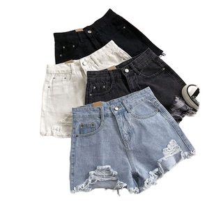 Women's Mid-Waisted Winter Perforated Denim Shorts Streetwear Style Button Versatile Hem Loose <b>Boot</b> Cut Quick Dry Vintage Hot - Product Image 1