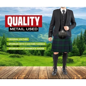 Pochette de kilt écossais Sporran en cuir véritable noir de qualité supérieure, avec emblème trèfle et trois pompons, sangle à chaîne, style traditionnel des Highlands - Product Image 5