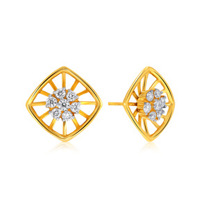 18K Yellow Gold Diamond Cluster Stud Earrings Round Brilliant Cut Lab Grown Diamonds Floral Square Design for Women Daily Wear - Product Image 2