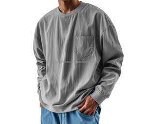 Wholesale <b>Men's</b> Distressed Vintage <b>Shirts</b> Casual Long Sleeve <b>Shirts</b> With Pocket Custom Logo Top - Product Image 1