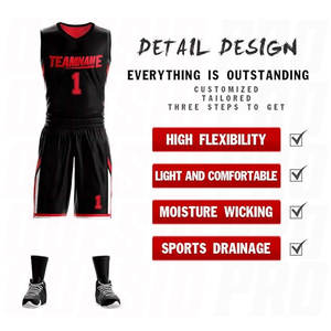 Camiseta de Baloncesto Reversible Personalizada con Nombre y Número, Ropa Deportiva de Equipo, Diseño Moderno en Negro y Rojo, Sublimación en Poliéster - Product Image 3