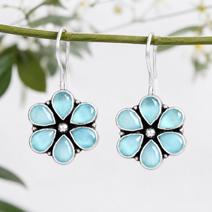 Verified Supplier Floral Gemstone Dangle <b>Earring</b> Bulk | Oxidized Silver <b>Hook</b> <b>Earrings</b> | Fashion Jewelry Manufacturer Ready Stock - Product Image 4