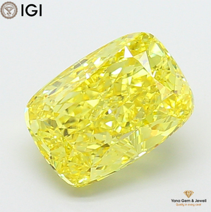 Diamant de laboratoire CVD taille coussin, couleur jaune vif fantaisie, clarté VS2, 4,51 carats, avec certificat IGI, parfait pour une bague de rêve - Product Image 1