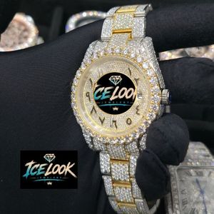 ICELOOK ผู้หญิงหรูหราสแตนเลสสตีลนาฬิกา 40 มม. หน้าปัดอะนาล็อกควอตซ์เรืองแสงคริสตัลแซฟไฟร์ 20 มม. สายนาฬิกาวันที่อัตโนมัติแบบพับได้ - Product Image 2
