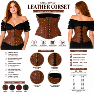 Steampunk Brown Leather Underbust Corset - Product Image 5