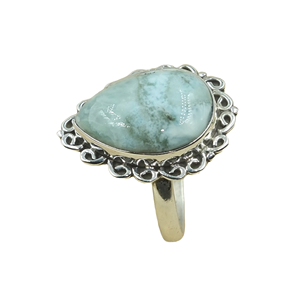 Anillo de plata de ley 925 con piedra preciosa de larimar natural, hecho a mano, diseño único, joyería llamativa para mujer, estilo vintage, unisex. - Product Image 1