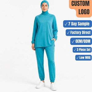 Low MOQ 260GSM 3 Piece Modest Sport Set <b>Raglan</b> <b>Top</b> Jogger Hijab Custom OEM Factory Direct - Product Image 1