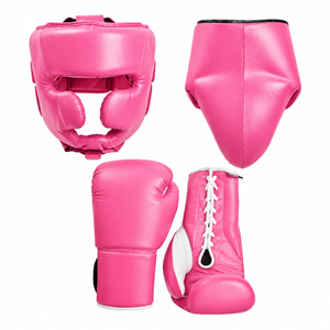 Pink Custom Made <b>Boxing</b> <b>Sparring</b> <b>Set</b> Gloves 3-Piece Head/Groin Guards-Real Leather Breathable Comfortable Durable <b>Sparring</b> Kit - Product Image 1