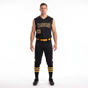 Maillot de baseball sans manches personnalisé en polyester sublimé à 100 %, entièrement boutonné, pour homme adulte, uniforme d'équipe de softball amateur, anti-humidité - Product Image 1