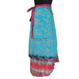 Jupes longues en soie indienne à enrouler, 2 couches, réversibles, style sari magique, jupes en soie sari à enrouler - Jupes indiennes à deux couches style bohème - Product Image 1