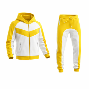 <b>Men</b>’s Yellow & <b>White</b> Hooded Tracksuit Set – Full Zip <b>Jacket</b> with Jogger Pants, Athletic Slim Fit Casual Gym Wear for <b>Men</b> - Product Image 1