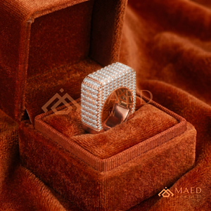 Luxury Rose Gold Baguette Diamond <b>Statement</b> <b>Ring</b> | Geometric Square Band for Men and Women | Iced Out Hip Hop Fashion Jewellery - Product Image 4