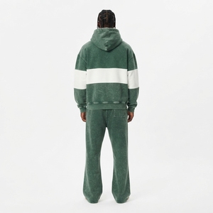 Ensemble de survêtement zippé pour homme, vert délavé, color block, pantalon large, streetwear personnalisé, tenue décontractée assortie, mode - Product Image 2