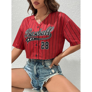 Women's Pink <b>White</b> America Baseball Jersey <b>Crop</b> <b>Top</b> Off Shoulder Spaghetti Strap Short Sleeve Loose Fit Summer Sportwear - Product Image 5